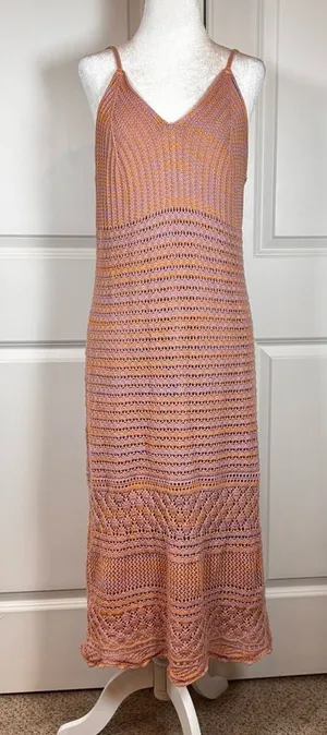 Freshman 1996 Crochet Maxi Dress XL Boho Festival Cottagecore Pink Orange Lined thumbnail 1