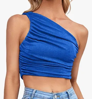 Ruched Blue Crop Top Size M thumbnail 1