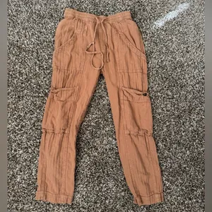 Free People Feel Good‎ Utility Pull On Pants Sz XS Boho Linen Gauzy Brown thumbnail 2