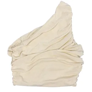 Cream One Shoulder Ruched Top Womens Small Shimmer Stretch Going Out thumbnail 10