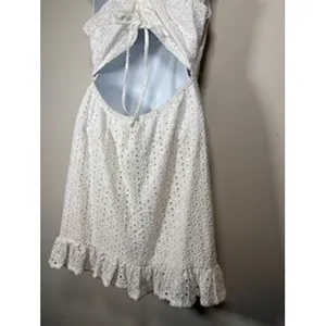 MINKPINK x REVOLVE Eyelet Mini‎ Dress Medium White Cutout Back Ruffle Hem Bride thumbnail 9