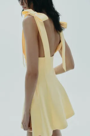 Zara Yellow V-Neck Tie-Shoulder Fit & Flare Dress thumbnail 7