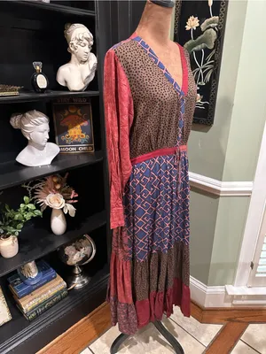 Sacred Threads Bohemian Mixed‑Print Long‑Sleeve Midi Dress – NWT – Size L/XL thumbnail 8