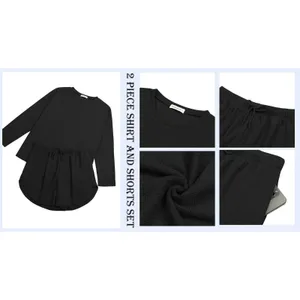 Fantaslook Womens Pajama Set Size L Black Waffle Knit Loungewear Top and Shorts thumbnail 7