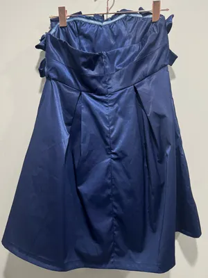 NWT Fumblin Foe Navy Blue Woven Lattice Bow Strapless Cocktail Mini Dress L⁠ thumbnail 2