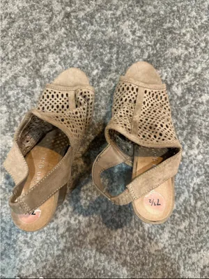 Women's Taupe Perforated Block Heel Sandals thumbnail 2