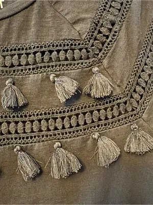 LOFT black short sleeve shirt with crochet and fringe tassel details size medium thumbnail 6
