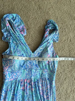 Lilly Pulitzer bohemian preppy ruffle vyra maxi blue long formal dress size 4 thumbnail 12