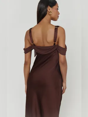 NWT Show Me Your Mumu Bella Maxi Dress size XL Chocolate Brown Luxe Satin thumbnail 4