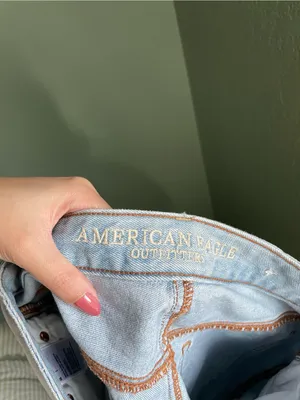 American Eagle Denim Slightly Distressed Mini Short Skirt Size 00 Light Wash thumbnail 5