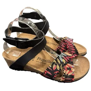 Papillio by Birkenstock Lola Wedge Sandal Size 37 Floral Ankle Strap Leather NEW thumbnail 1