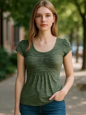 SPEECHLESS Ladies Green Top w/ Belt Tie Back Short Sleeve Tunic Top ~ Size S thumbnail 1