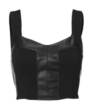 CAbi Jet Black Bralette Faux Leather Ponte Knit Stretch Top Women's Size M thumbnail 1
