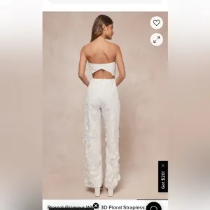 Lulu's Eternal Glamour White 3D floral jumpsuit‎ NWT Size XL thumbnail 3