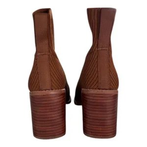 Steven By Steve Madden Nara Sock Booties Camel Brown 7.5‎ Stacked Block Heel thumbnail 4