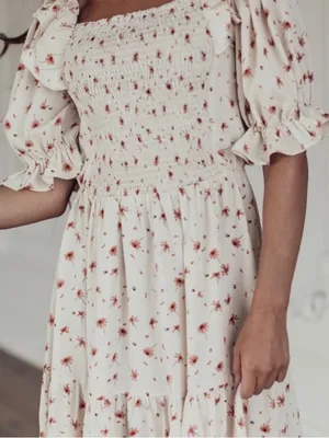 Jessakae Daydreamer Smocked Midi Dress In Cream Floral NWT Size Large thumbnail 4