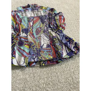 Anthropologie Strapless Smocked Ruffle Blouse Multicolor Cotton Abstract XS thumbnail 7