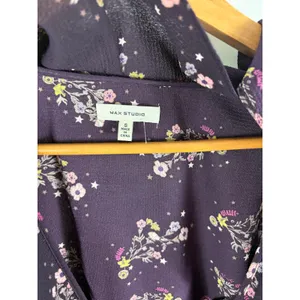 Max Studio Ruffle Long Sleeve Purple Floral Wrap dress Maxi Size Small thumbnail 3