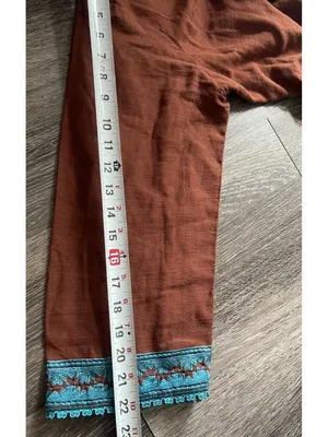 Vintage Mexican American long-sleeved Cotton tunic teal embroidered Brown floral thumbnail 5