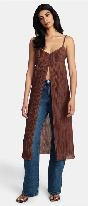 Madden NYC Women's Flyaway Brown Sleeveless Long Front-Slit Tunic Top Size M thumbnail 1