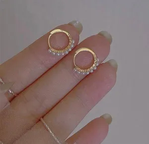 18K Gold Plated White Pearl Gold Hoop Earrings for Women thumbnail 2