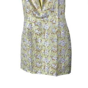 Lulus Favorite Song‎ Yellow Floral Jacquard Off-The Shoulder Mini Dress S NWT thumbnail 3
