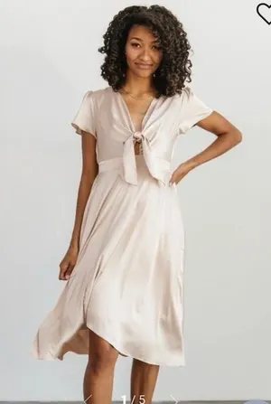 Baltic Born Poppy Satin Midi Dress in Champagne thumbnail 1