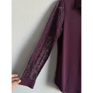 Ann Taylor LOFT Plum Burgundy Lace Sleeve Button Down Blouse Shirt Romantic Goth Witchy S thumbnail 5