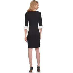 DKNY NWT -1233 Black Ivory Colorblock Sheath Dress 3/4‎ Bell Sleeve Size 8 thumbnail 3