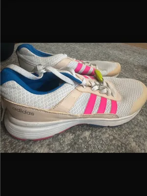 adidas Women White Sneakers with Pink Stripes and Blue Collar thumbnail 4