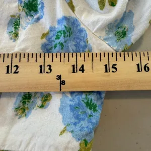 Zara Linen Blend Floral‎ Crop Top Puff Sleeve Smocked White Blue Women's M thumbnail 9