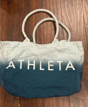 Athleta Beach Bag‎ Gym Bag Tote Bag Blue Ombre White Canvas thumbnail 1