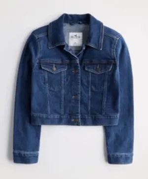 Hollister Dark Wash Crop Denim Jacket in Size Medium thumbnail 1