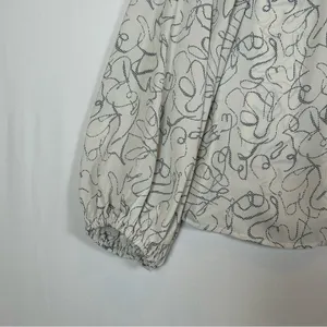 Cabi 4232 Women White Blue Abstract Scribble Ruffle‎ Collar Button Blouse Large thumbnail 8