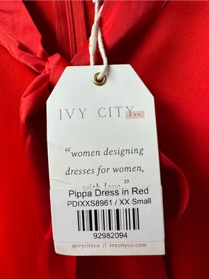 Ivy City Co. Pippa Long Sleeve Tie Bow Neck Knee Length Dress Satin Red XXS NEW thumbnail 9