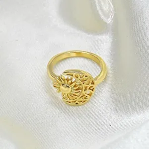 Crescent Moon and Sun Boho Ring Gold thumbnail 4