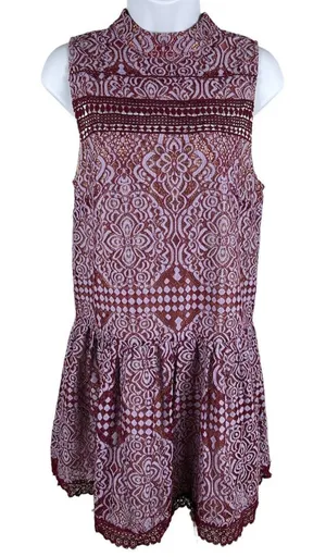 Lulus Sleeveless Cranberry Cream Laced Overlay A-line Fit & Flare Dress S thumbnail 1