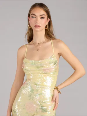 Windsor Brinley Bow Back Floral Sequin Column Dress thumbnail 4