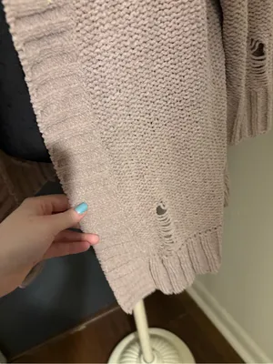 aerie Blush Mauve Open-Front Knit Chenille Cardigan with intentional distressing thumbnail 2
