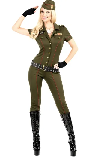 Charades Air Force Angel Pilot Officer Costume Green Jumpsuit Medium NEW thumbnail 1