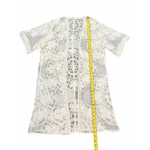 Kimono Duster‎ Womens Small Ivory Sheer Lace Embroidered Open Front Boho Fairy thumbnail 4