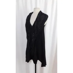 ALICE + OLIVIA Black Cascading Ruffled Knit Floral Lace Sweater Vest Cashmere XS thumbnail 4