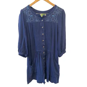 Anthropologie Dubois‎ Embroidered Tunic Dress Navy Size 8 EUC thumbnail 2