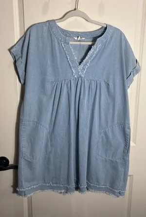 Entro Women‎ Size Small Soft Light Denim Babydoll Dress Festival Coastal Cowgirl thumbnail 1