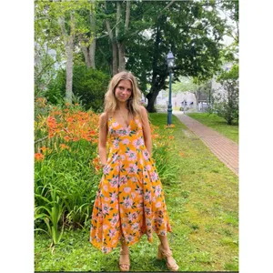Free People Finer Things Printed Halter Midi Dress Sunshine Combo Medium thumbnail 16