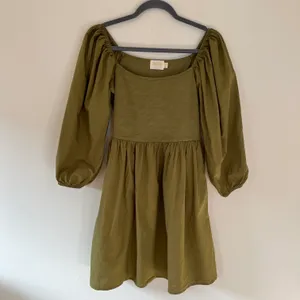 Heddie Puff Sleeve Babydoll Cotton Poplin Mini Dress Lichen Green thumbnail 2