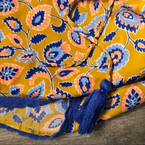Aerie High Rise Paisley Tassel‎ Lace Shorts Blue Yellow XS thumbnail 5