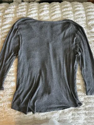 Eri & Ali Faux Wrap Long Sleeve Ribbed Top Charcoal Western Whimsy Anthropologie thumbnail 4
