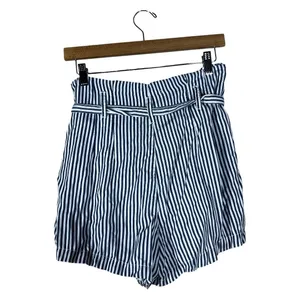 Abercrombie & Fitch Paperbag Stripe Shorts Navy White Coastal High Rise Size M thumbnail 3