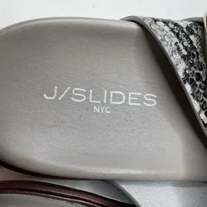 J/Slides Snakeskin Black White Bowie Suede Two Strap Slide Sandal Shoes Sz US 9M thumbnail 2